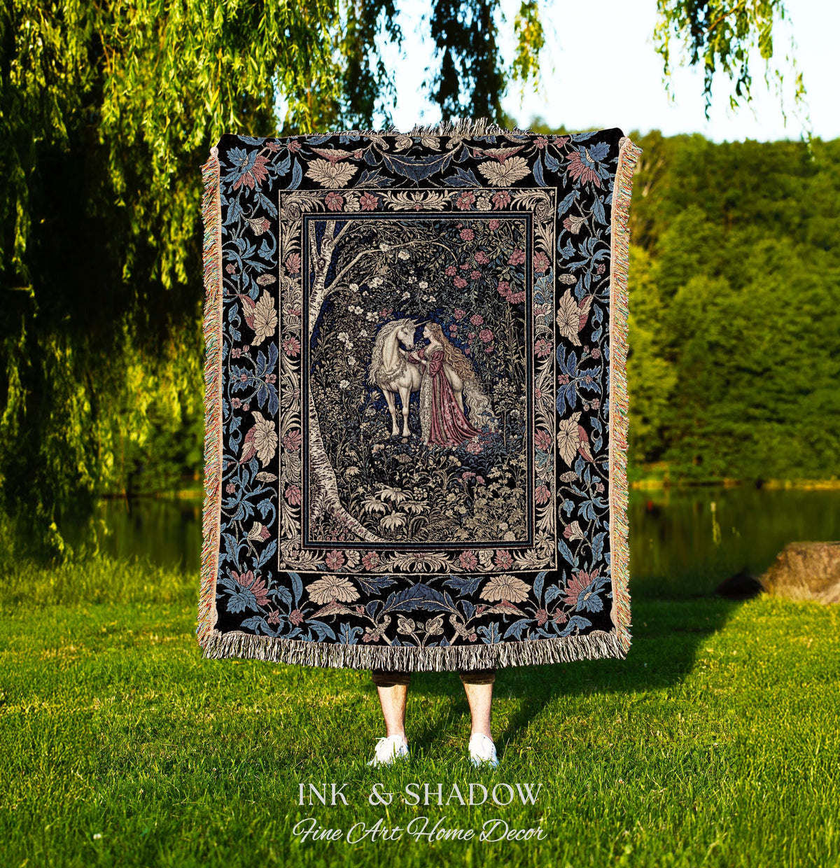 Fairy Forest Floral Maximalist Blanket | Pastel Coquette Light Academia Bedroom Ethereal Forest Spirits Dreamy Fairytale Woven Wall Tapestry