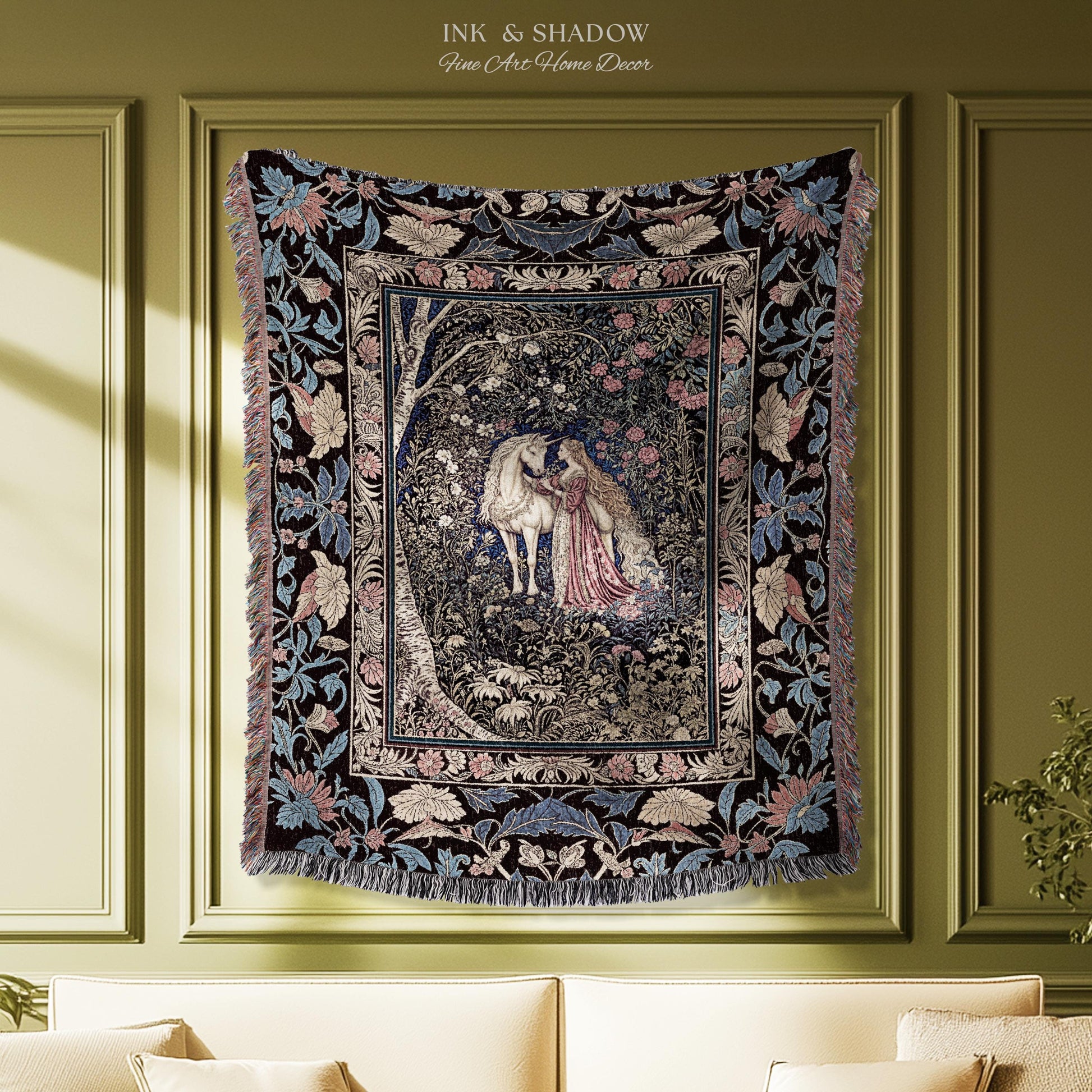 Fairy Forest Floral Maximalist Blanket | Pastel Coquette Light Academia Bedroom Ethereal Forest Spirits Dreamy Fairytale Woven Wall Tapestry