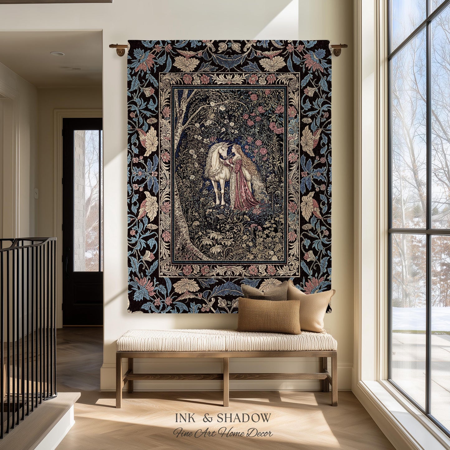 Fairy Forest Floral Maximalist Blanket | Pastel Coquette Light Academia Bedroom Ethereal Forest Spirits Dreamy Fairytale Woven Wall Tapestry