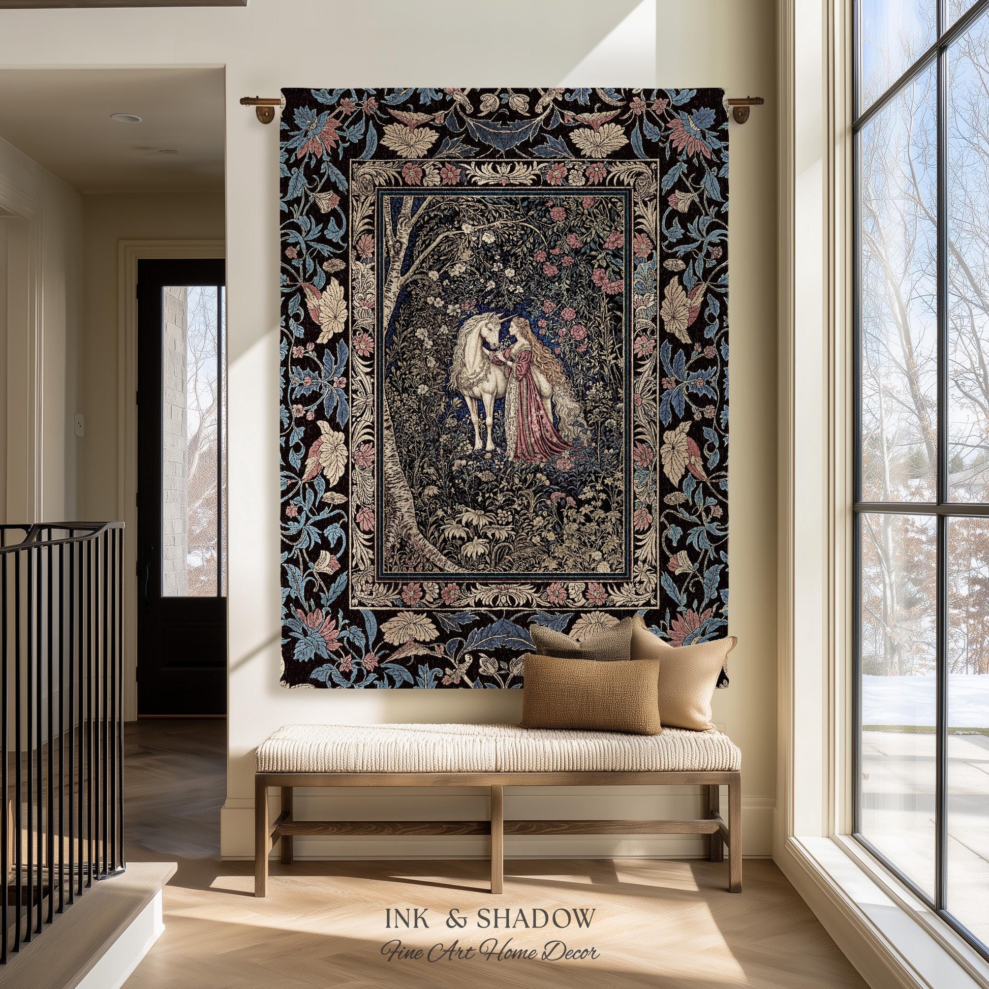 Fairy Forest Floral Maximalist Blanket | Pastel Coquette Light Academia Bedroom Ethereal Forest Spirits Dreamy Fairytale Woven Wall Tapestry
