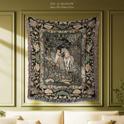 Magical Aesthetic Wildflower Throw Blanket | Ethereal Pastel Fairycore Mystic Medieval Woven Wall Tapestry Forest Spirits Dreamy Fairytale |
