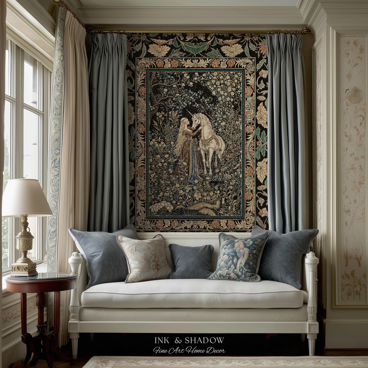 Magical Aesthetic Wildflower Throw Blanket | Ethereal Pastel Fairycore Mystic Medieval Woven Wall Tapestry Forest Spirits Dreamy Fairytale |