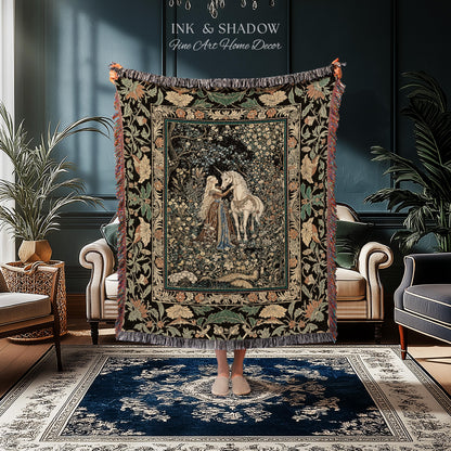 Magical Aesthetic Wildflower Throw Blanket | Ethereal Pastel Fairycore Mystic Medieval Woven Wall Tapestry Forest Spirits Dreamy Fairytale |
