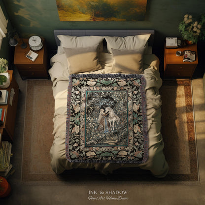 Magical Aesthetic Wildflower Throw Blanket | Ethereal Pastel Fairycore Mystic Medieval Woven Wall Tapestry Forest Spirits Dreamy Fairytale |