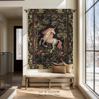 Whimsical Enchanted Unicorn Blanket Victorian Gothic Tapestry Blanket | Dark Cottagecore Throw Renaissance Folklore Baroque Aesthetic Decor