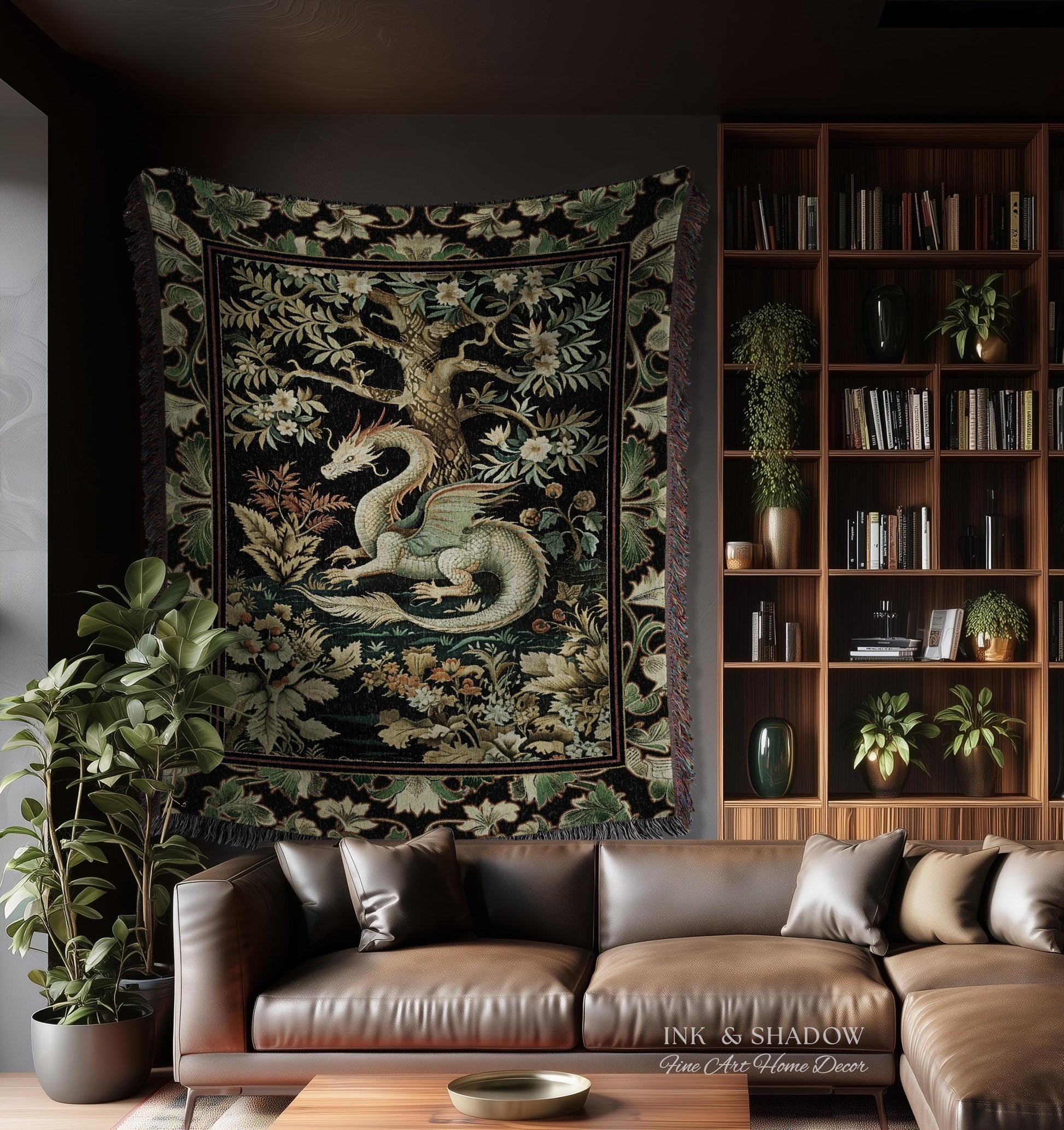 Mystical Fantasy Dragon Rug Runner Enchanting Dark Nature | Ancient Aesthetic Chinese Dragon Art Decor Ethereal Dragon Decoration Forestcore