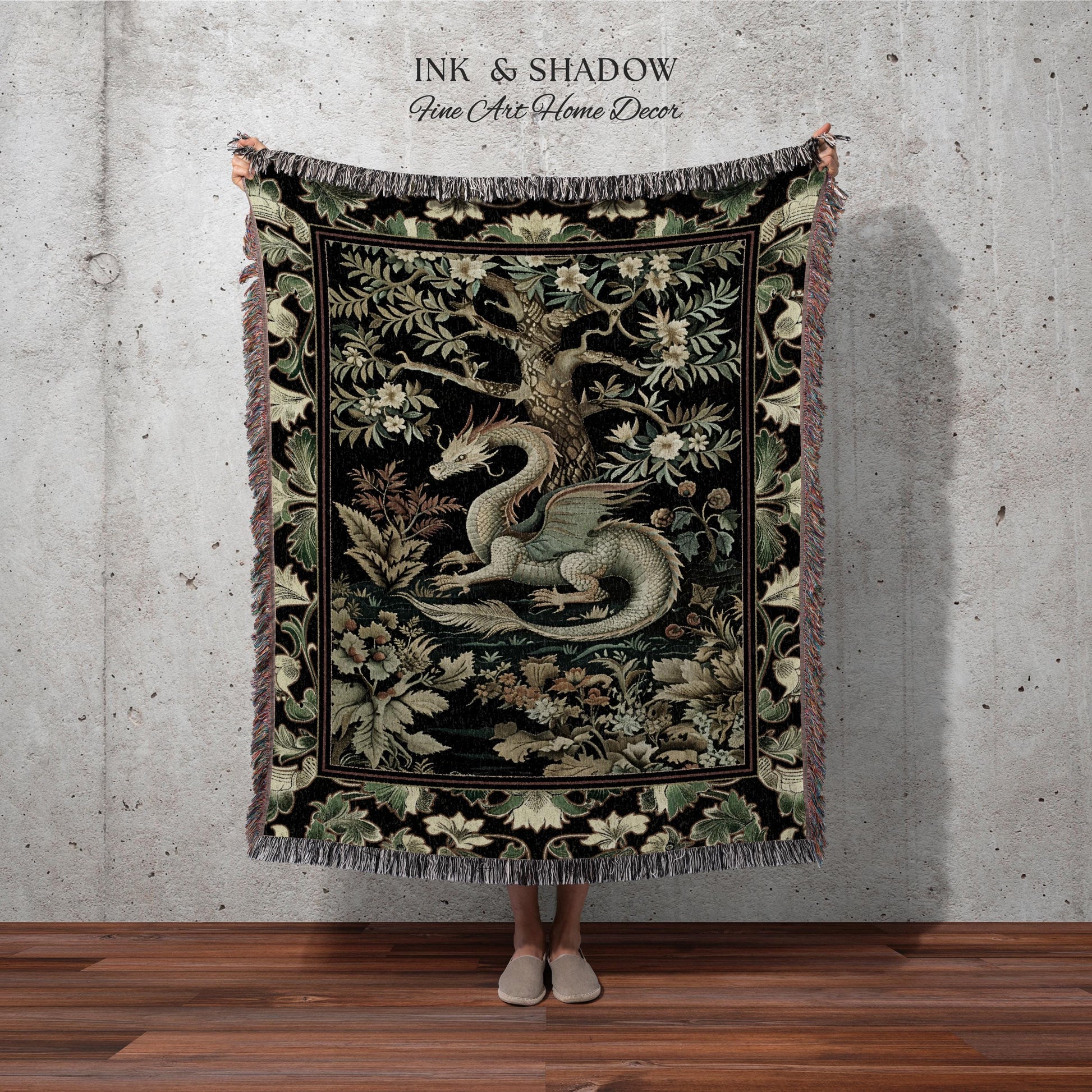 Mystical Fantasy Dragon Rug Runner Enchanting Dark Nature | Ancient Aesthetic Chinese Dragon Art Decor Ethereal Dragon Decoration Forestcore