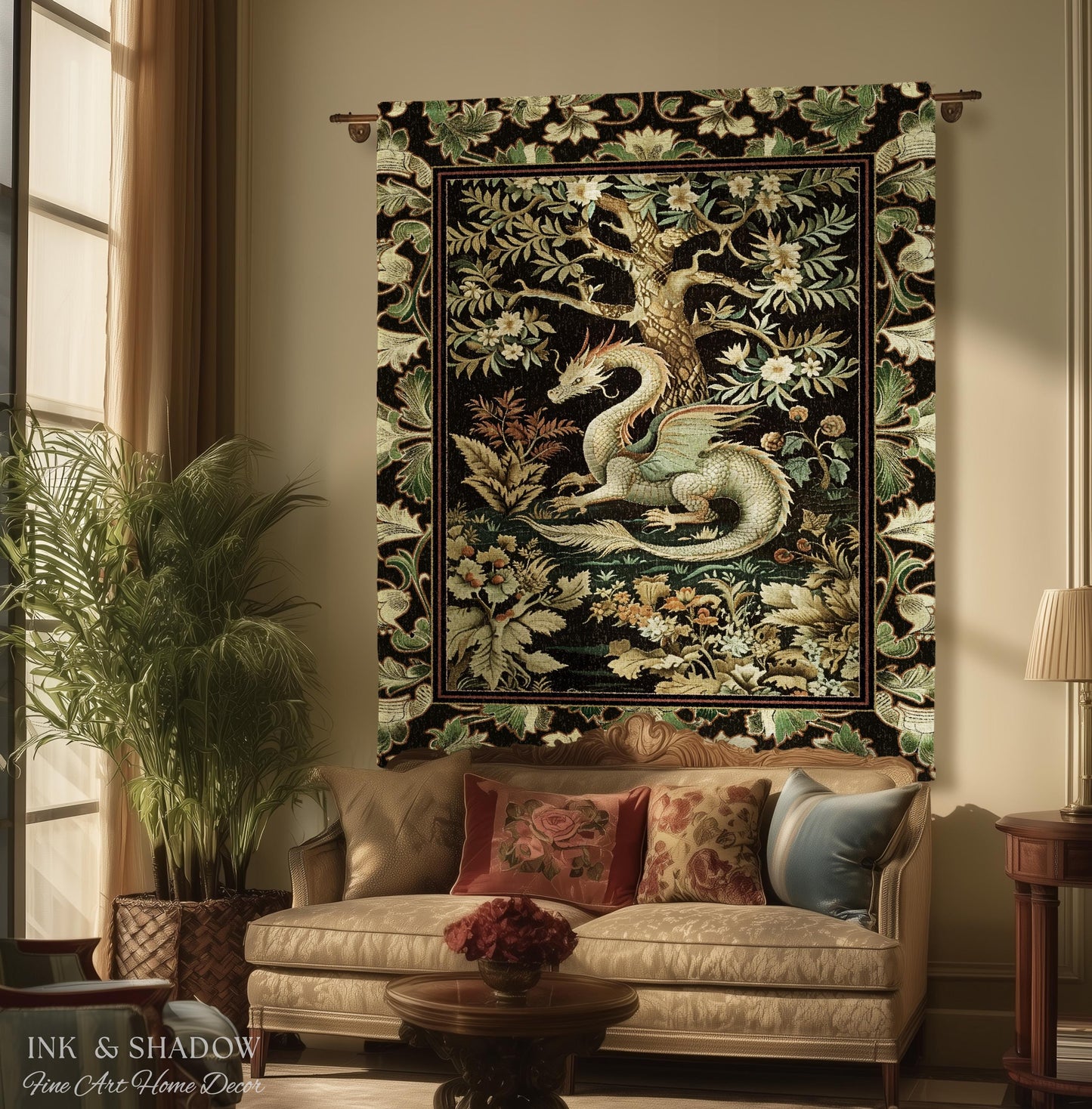 Mystical Fantasy Dragon Rug Runner Enchanting Dark Nature | Ancient Aesthetic Chinese Dragon Art Decor Ethereal Dragon Decoration Forestcore