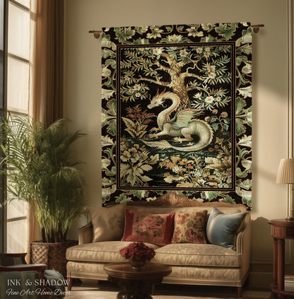Mystical Fantasy Dragon Rug Runner Enchanting Dark Nature | Ancient Aesthetic Chinese Dragon Art Decor Ethereal Dragon Decoration Forestcore