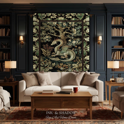Mystical Fantasy Dragon Rug Runner Enchanting Dark Nature | Ancient Aesthetic Chinese Dragon Art Decor Ethereal Dragon Decoration Forestcore