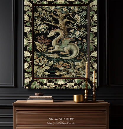 Mystical Fantasy Dragon Rug Runner Enchanting Dark Nature | Ancient Aesthetic Chinese Dragon Art Decor Ethereal Dragon Decoration Forestcore