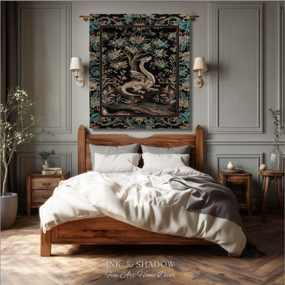 Dark Nature Enchanting Dragon Art Tapestry Blanket Mystical Fantasy Dragon Exotic Home Decor | Ethereal Woodland Magical Creature Goblincore