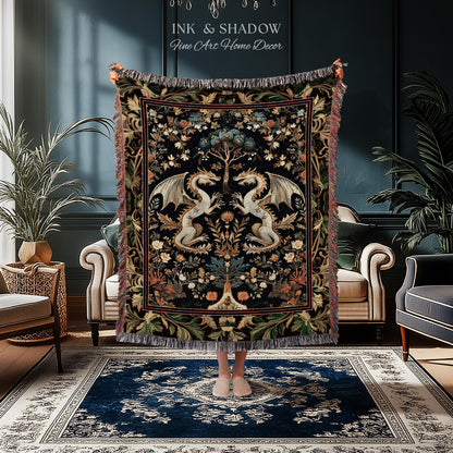 Rococo Dragon Blanket Ornate Baroque Art Nouveau Inspired Tapestry Throw Folklore Decor | Antique Aesthetic Maximalist Fantasy Home Decor