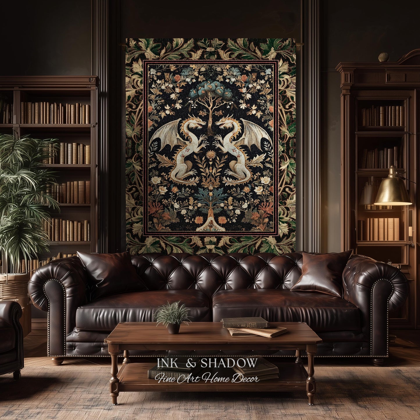 Rococo Dragon Blanket Ornate Baroque Art Nouveau Inspired Tapestry Throw Folklore Decor | Antique Aesthetic Maximalist Fantasy Home Decor