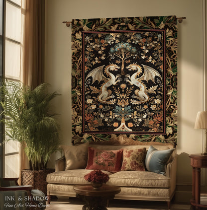 Rococo Dragon Blanket Ornate Baroque Art Nouveau Inspired Tapestry Throw Folklore Decor | Antique Aesthetic Maximalist Fantasy Home Decor