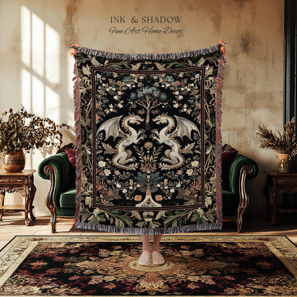 Rococo Dragon Blanket Ornate Baroque Art Nouveau Inspired Tapestry Throw Folklore Decor | Antique Aesthetic Maximalist Fantasy Home Decor