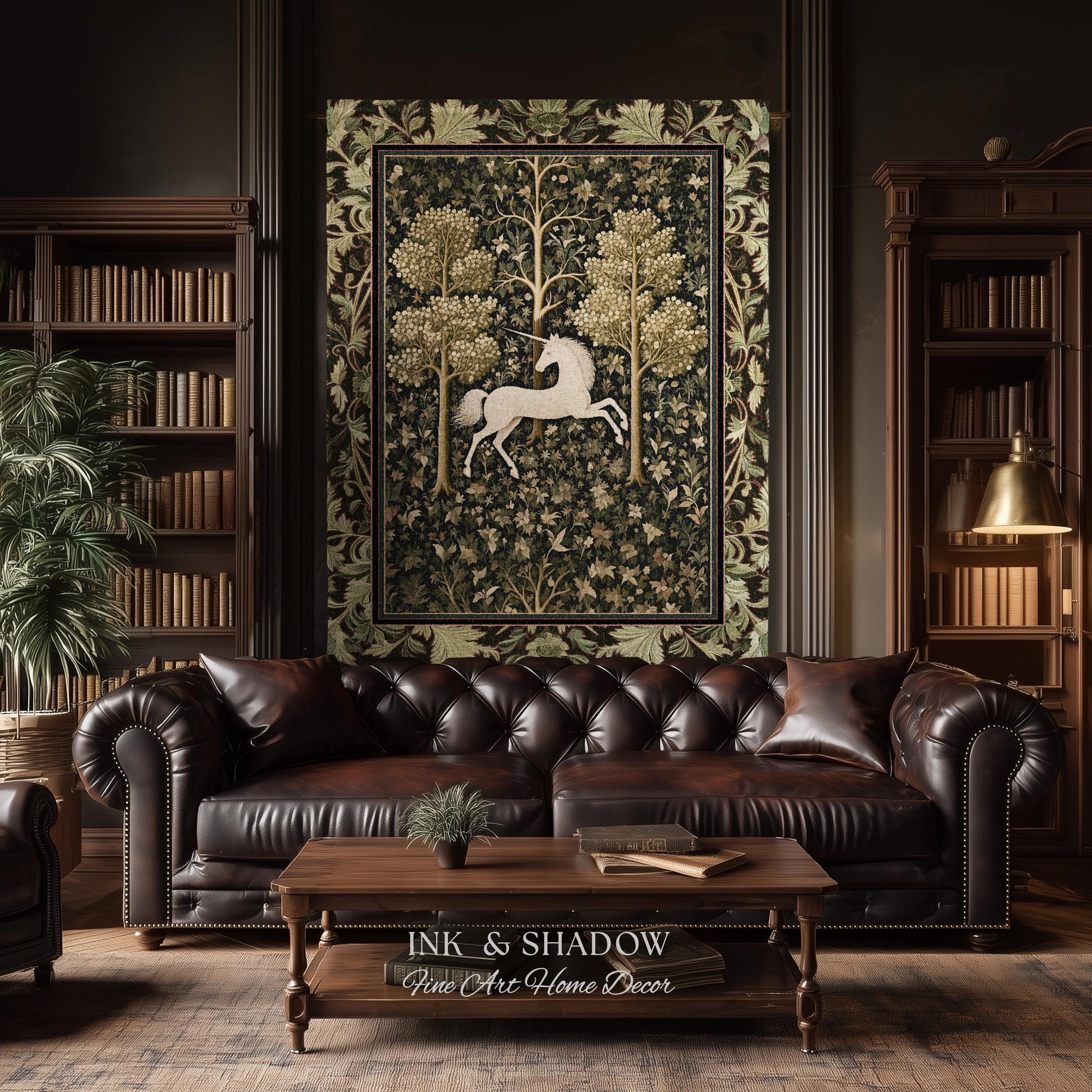 Magic Aesthetic Woven Tapestry Unicorn Blanket Cottagecore Style | Dark Academia Folklore Decor Gothic Maximalist Gift for Fantasy Lover