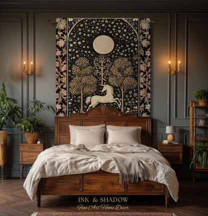 Princesscore Unicorn Tapestry Woven Folklore Aesthetic Whimsical Decor | Mystic Magical Moon Celestial Cottagecore Fairycore Throw Blanket