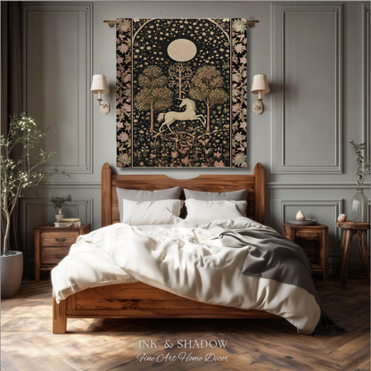 Princesscore Unicorn Tapestry Woven Folklore Aesthetic Whimsical Decor | Mystic Magical Moon Celestial Cottagecore Fairycore Throw Blanket
