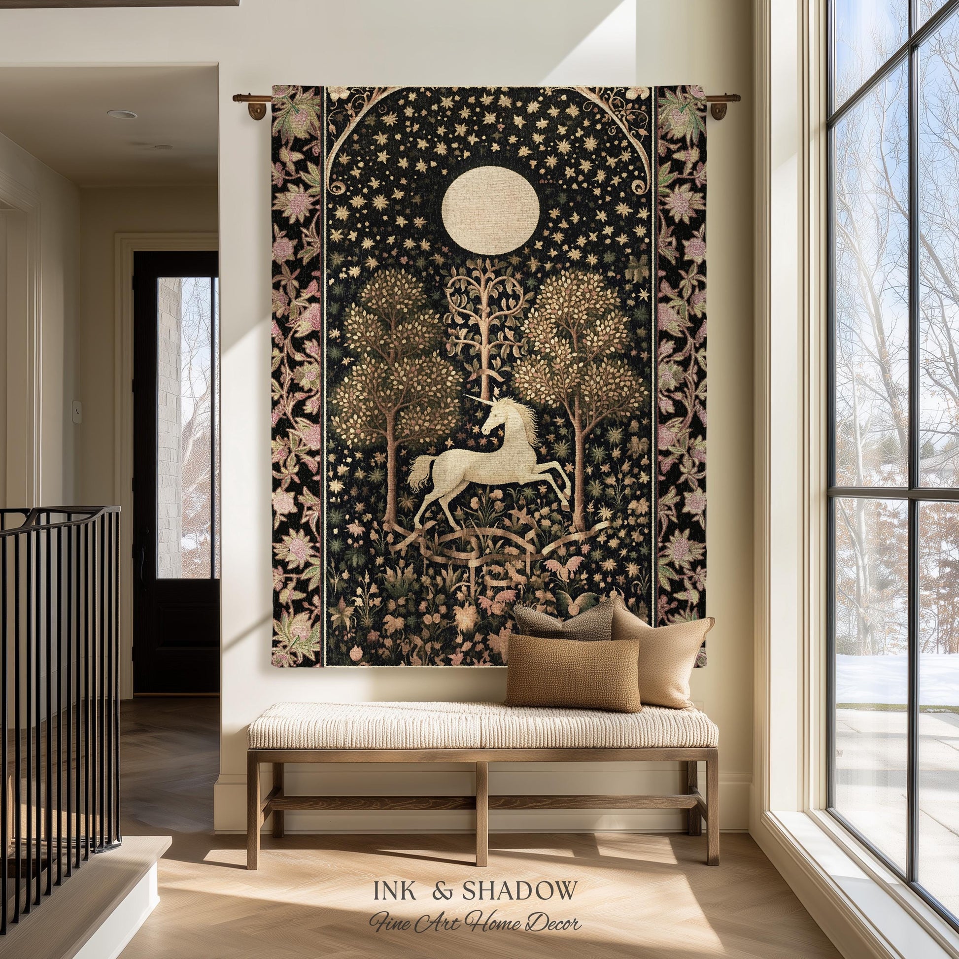 Princesscore Unicorn Tapestry Woven Folklore Aesthetic Whimsical Decor | Mystic Magical Moon Celestial Cottagecore Fairycore Throw Blanket