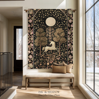 Princesscore Unicorn Tapestry Woven Folklore Aesthetic Whimsical Decor | Mystic Magical Moon Celestial Cottagecore Fairycore Throw Blanket