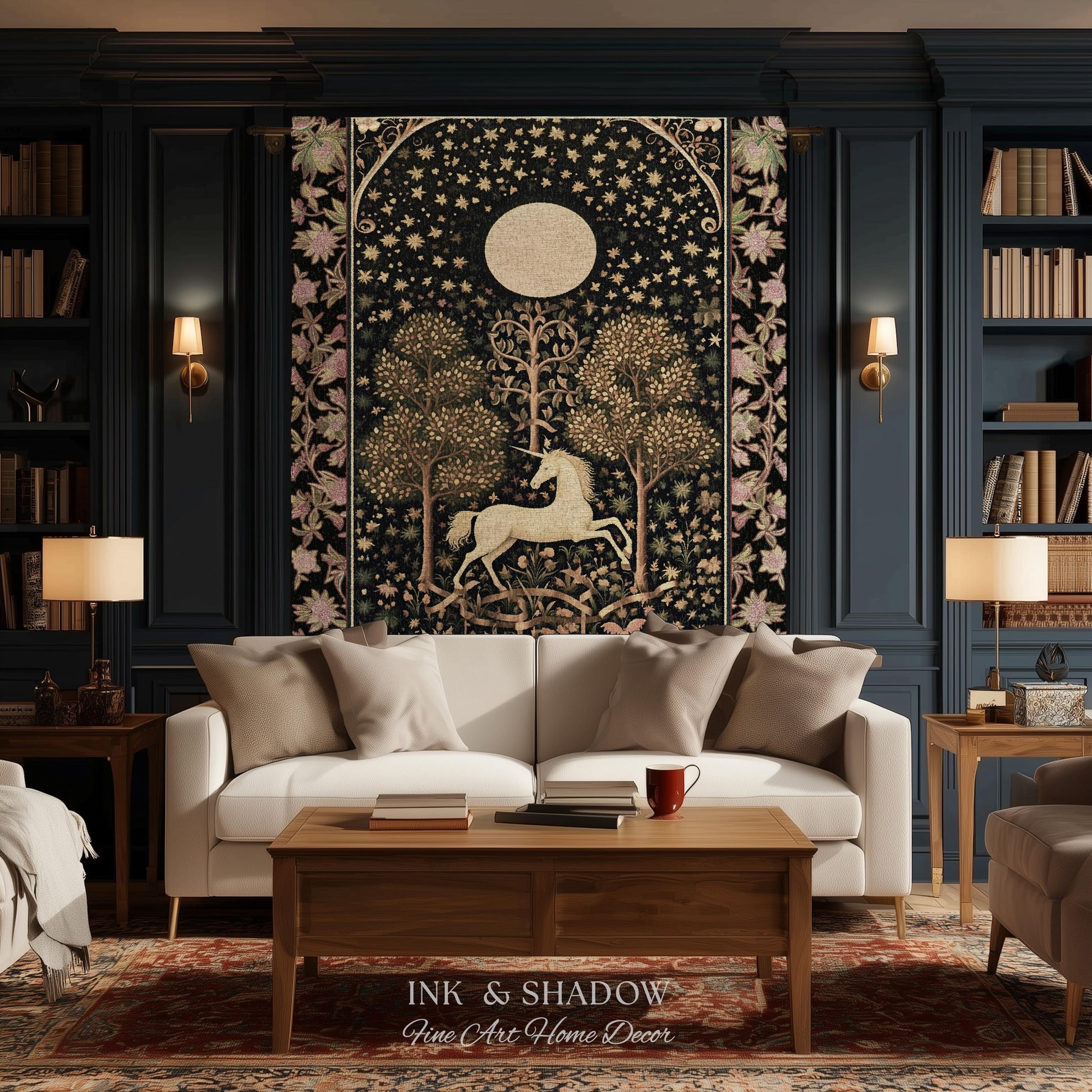 Princesscore Unicorn Tapestry Woven Folklore Aesthetic Whimsical Decor | Mystic Magical Moon Celestial Cottagecore Fairycore Throw Blanket