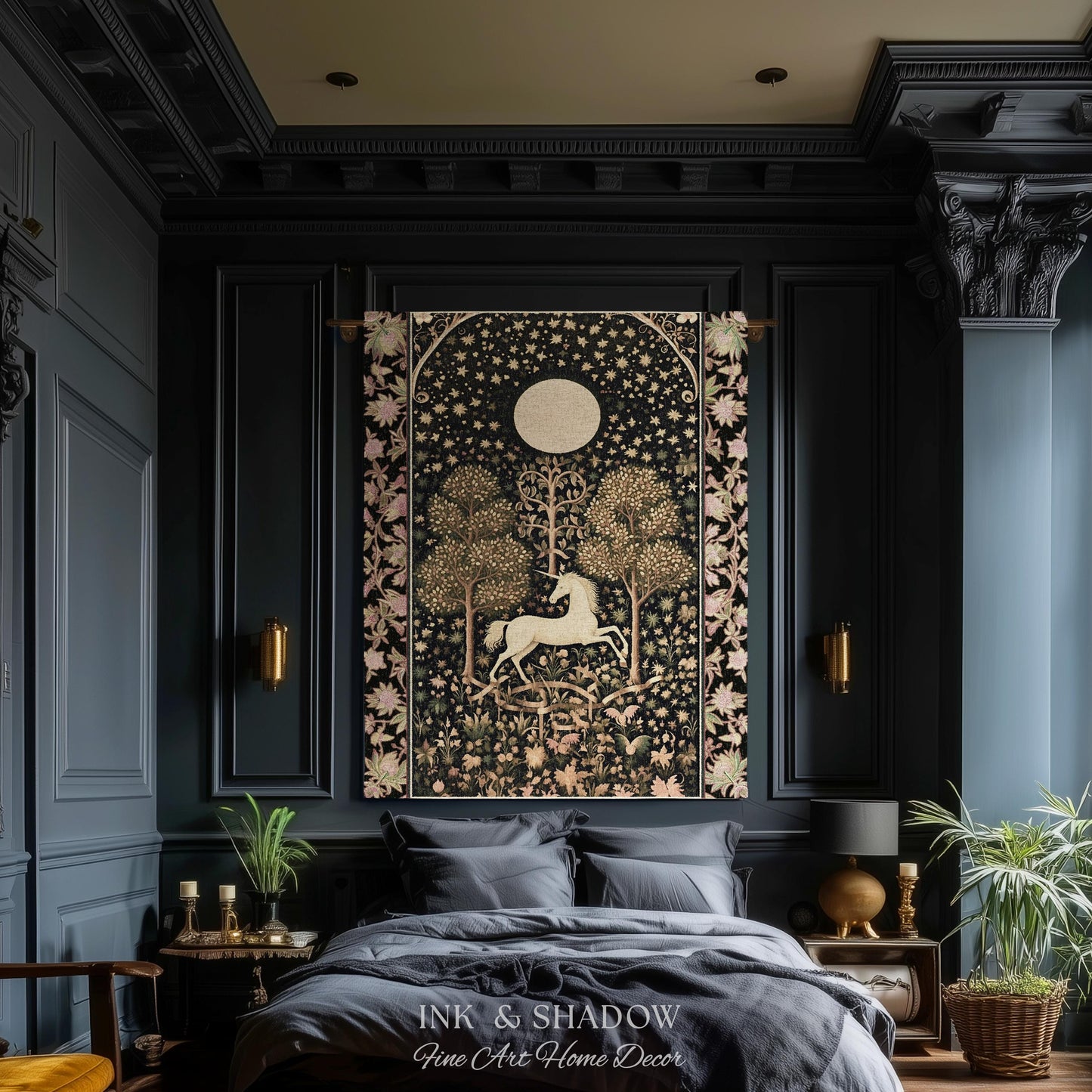 Princesscore Unicorn Tapestry Woven Folklore Aesthetic Whimsical Decor | Mystic Magical Moon Celestial Cottagecore Fairycore Throw Blanket