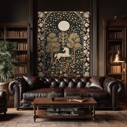 Princesscore Unicorn Tapestry Woven Folklore Aesthetic Whimsical Decor | Mystic Magical Moon Celestial Cottagecore Fairycore Throw Blanket