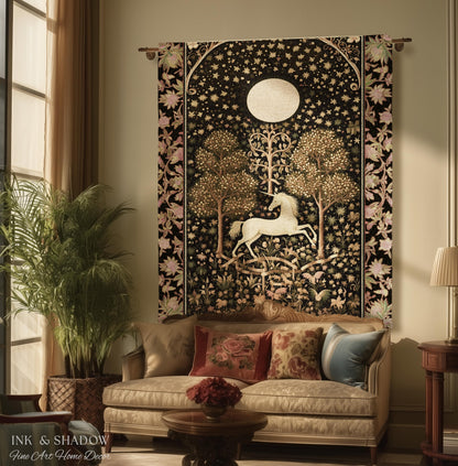 Princesscore Unicorn Tapestry Woven Folklore Aesthetic Whimsical Decor | Mystic Magical Moon Celestial Cottagecore Fairycore Throw Blanket