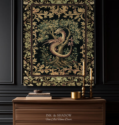 Ornate Victorian Gothic Dragon Blanket Enchanted Baroque Medieval Forestcore Tapestry Throw Mystical Vintage Fantasy Whimsical Woodland Home