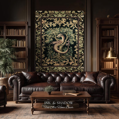 Ornate Victorian Gothic Dragon Blanket Enchanted Baroque Medieval Forestcore Tapestry Throw Mystical Vintage Fantasy Whimsical Woodland Home