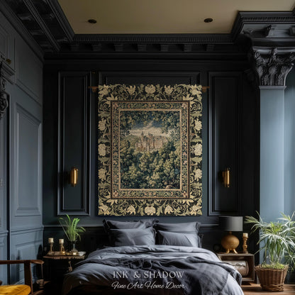 Ethereal Fairytale Fantasy Castle Tapestry | Dark Academia Woodland Fairy Folklore Princess Aesthetic Magical Landscape Forestcore Romantic