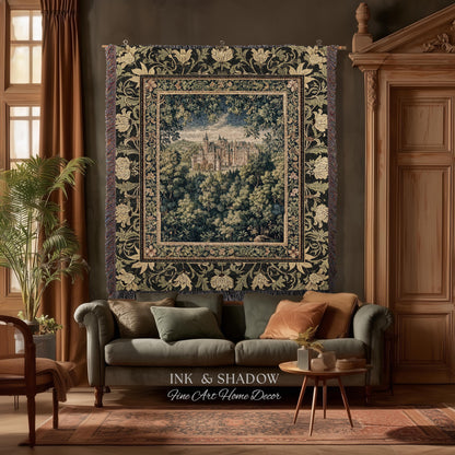 Ethereal Fairytale Fantasy Castle Tapestry | Dark Academia Woodland Fairy Folklore Princess Aesthetic Magical Landscape Forestcore Romantic