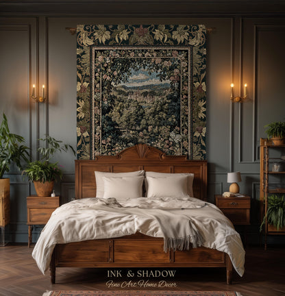 Fantasy Castle Botanical Woven Tapestry | Fairycore Princess Blanket Woodland Moody Medieval Woodland Fairytale Whimsy Whimsigothic Decor |