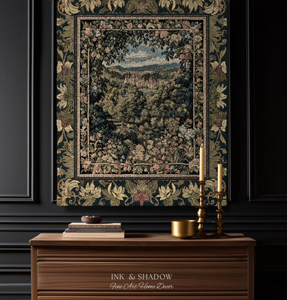 Fantasy Castle Botanical Woven Tapestry | Fairycore Princess Blanket Woodland Moody Medieval Woodland Fairytale Whimsy Whimsigothic Decor |