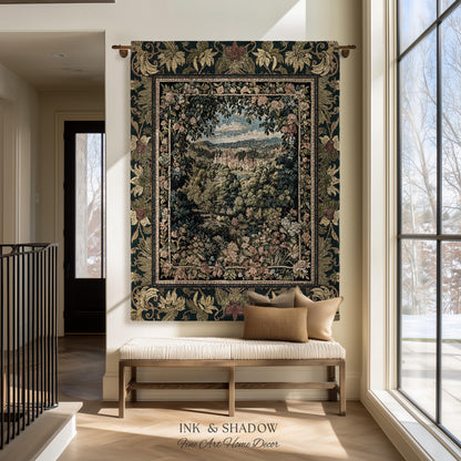 Fantasy Castle Botanical Woven Tapestry | Fairycore Princess Blanket Woodland Moody Medieval Woodland Fairytale Whimsy Whimsigothic Decor |