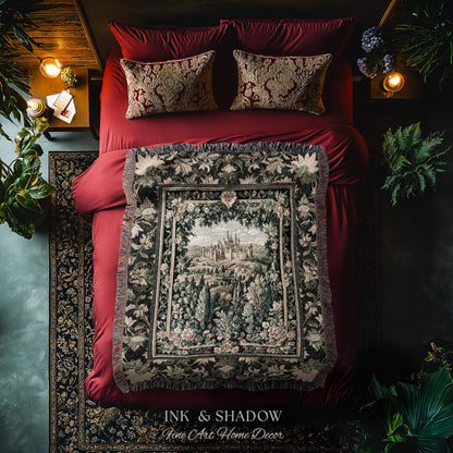 Dark Academia Victorian Royal Tapestry | Fantasy Blanket Woven Decor Woodland Princess Medieval Rustic Floral Landscape Coquette Maximalist