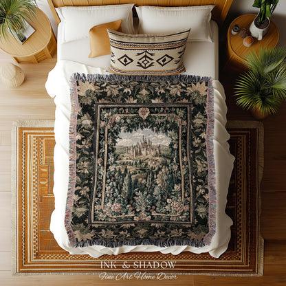 Dark Academia Victorian Royal Tapestry | Fantasy Blanket Woven Decor Woodland Princess Medieval Rustic Floral Landscape Coquette Maximalist