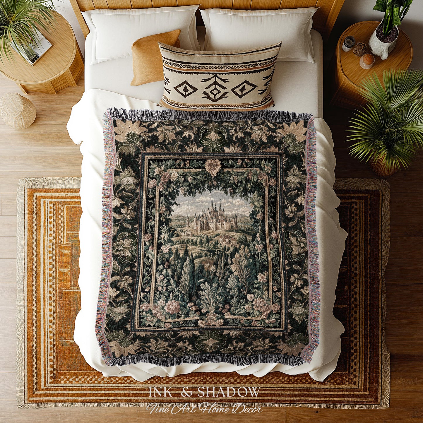 Dark Academia Victorian Royal Tapestry | Fantasy Blanket Woven Decor Woodland Princess Medieval Rustic Floral Landscape Coquette Maximalist