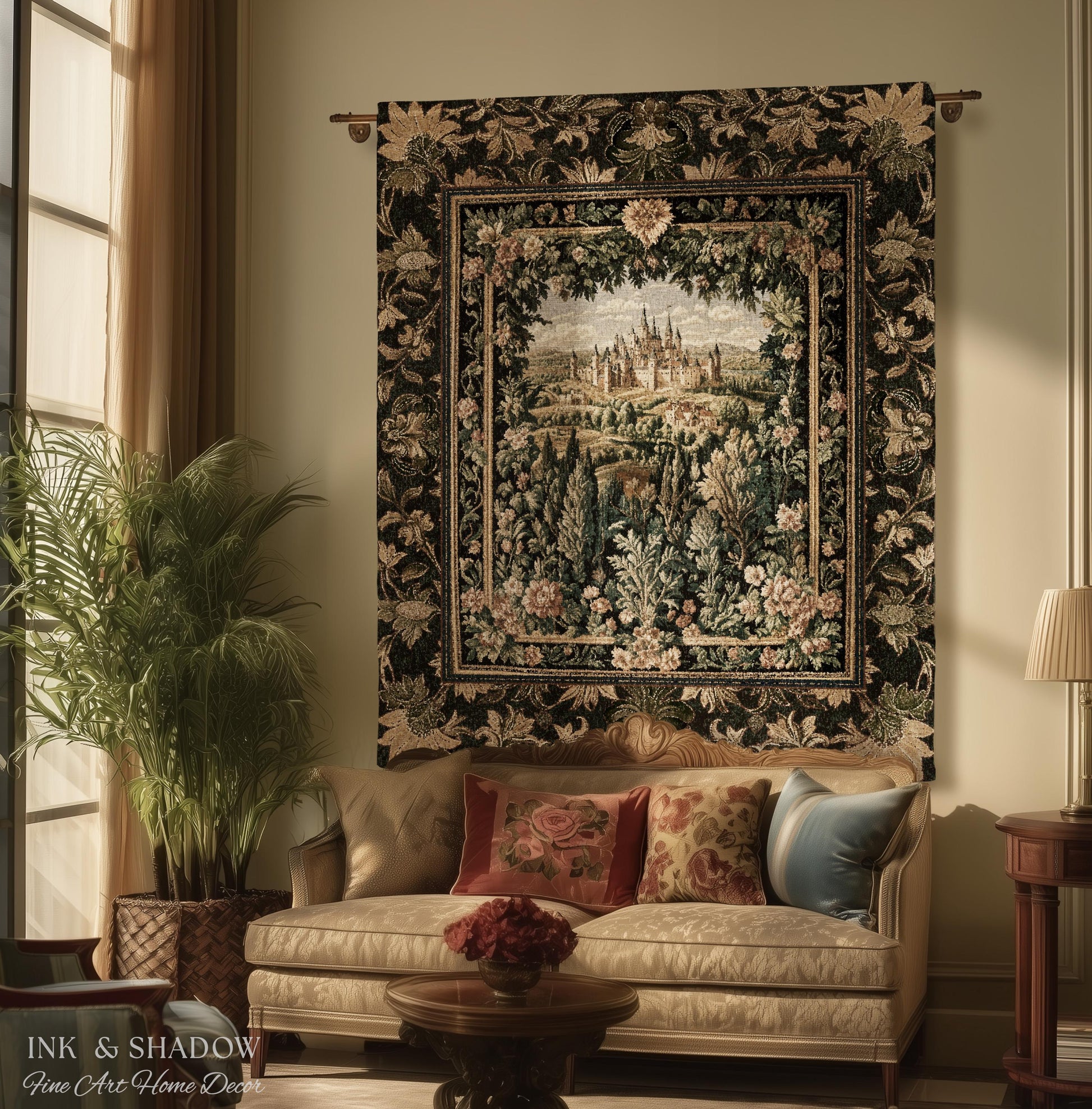 Dark Academia Victorian Royal Tapestry | Fantasy Blanket Woven Decor Woodland Princess Medieval Rustic Floral Landscape Coquette Maximalist