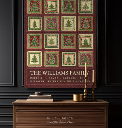 Family Tree Personalized Festive Christmas Tapestry Blanket Sentimental Gift for Grandparent with Names Custom Vintage Style Holiday Throw