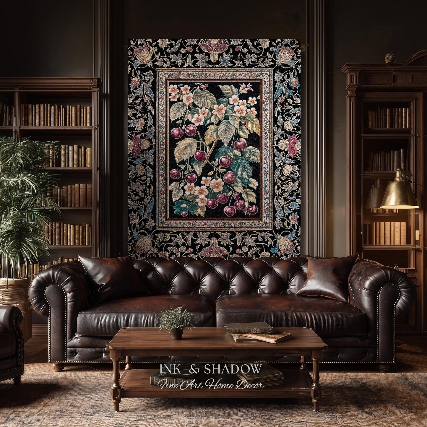 Dark Romantic Cherry Blossom Throw Blanket | Vintage Botanical Gothic Floral Design Moody Garden Accent Baroque Cottagecore Woven Tapestry |