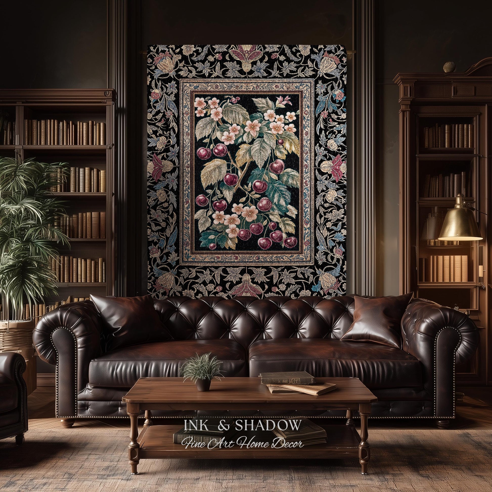 Dark Romantic Cherry Blossom Throw Blanket | Vintage Botanical Gothic Floral Design Moody Garden Accent Baroque Cottagecore Woven Tapestry |