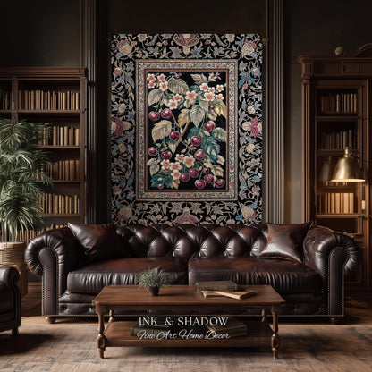 Dark Romantic Cherry Blossom Throw Blanket | Vintage Botanical Gothic Floral Design Moody Garden Accent Baroque Cottagecore Woven Tapestry |