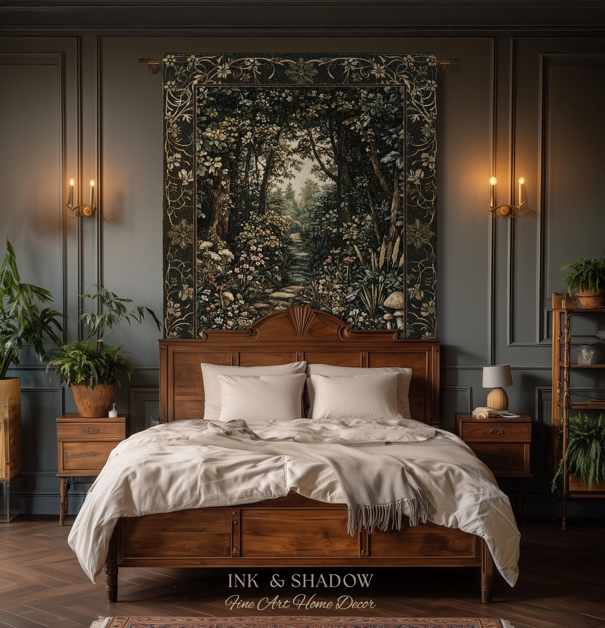 Fairy Meadow Mushroom Forest Woven Blanket Mystic Academia Folklore Inspired, Fairycore Woodland Gothic Whimsical Medieval Tapestry Throw