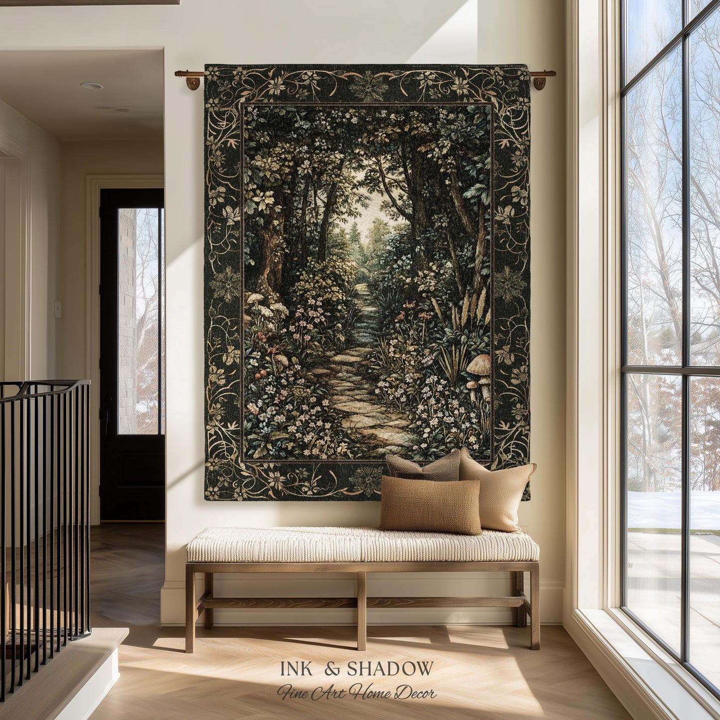 Fairy Meadow Mushroom Forest Woven Blanket Mystic Academia Folklore Inspired, Fairycore Woodland Gothic Whimsical Medieval Tapestry Throw