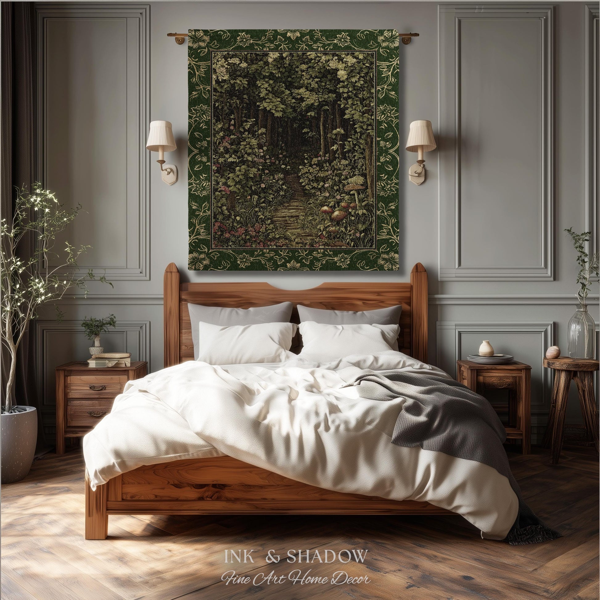 Fairytale Forest Botanical Throw Blanket | Mystic Aesthetic Woodland Home Magical Decor Plant Loving Bedroom Housewarming Gift Emerald Woods