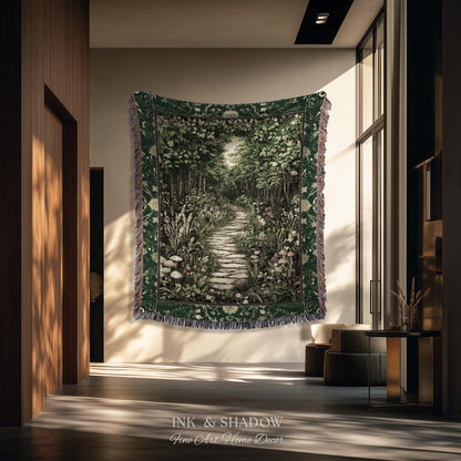 Ethereal Woodland Meadow Tapestry | Dark Academia Folklore Fairy Core Aesthetic Blanket Magical Bedroom Emerald Green Home Decor Botanical