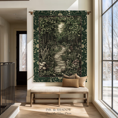 Ethereal Woodland Meadow Tapestry | Dark Academia Folklore Fairy Core Aesthetic Blanket Magical Bedroom Emerald Green Home Decor Botanical