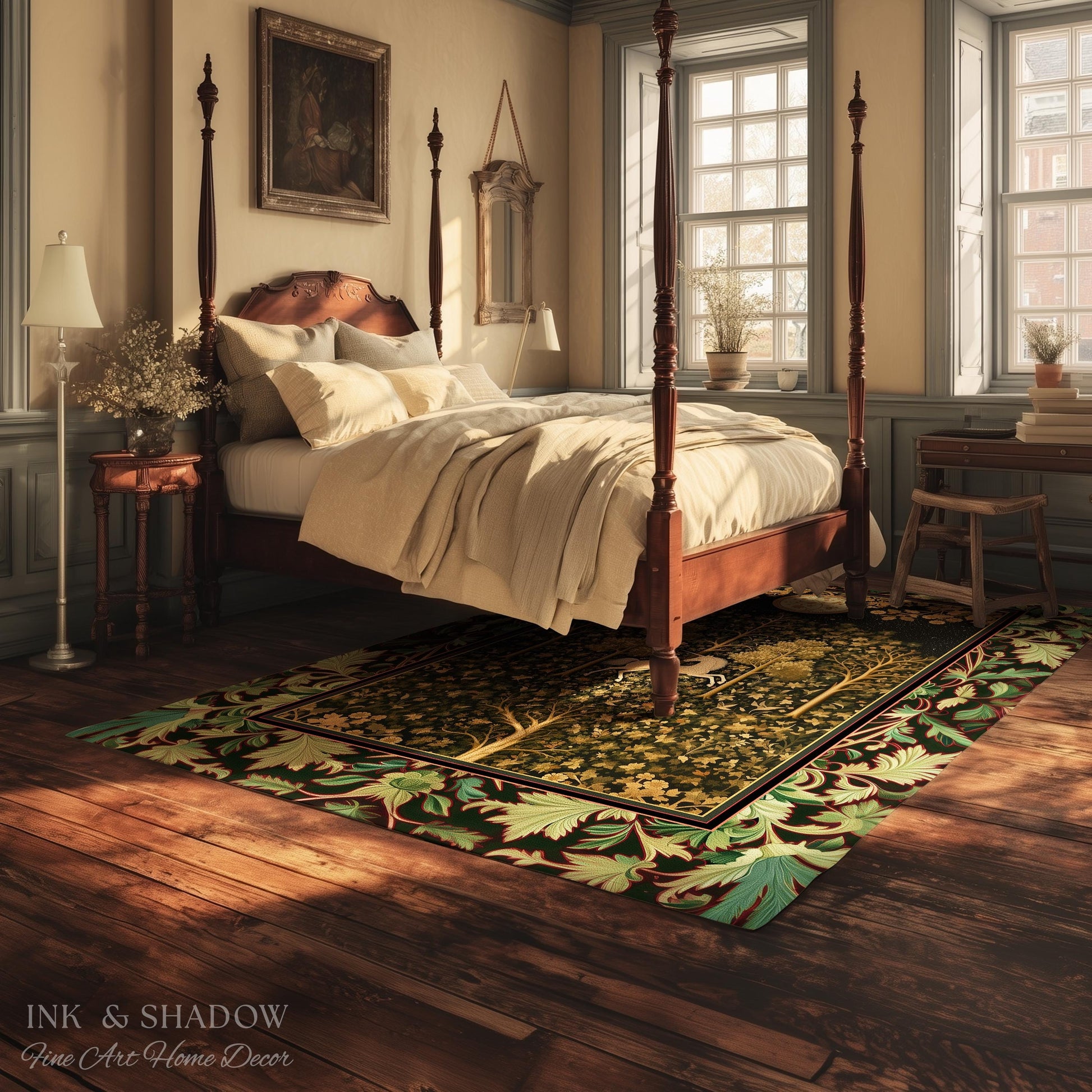 Magic Aesthetic Unicorn Runner Rug Cottagecore Style, Dark Academia Folklore Decor Gothic Maximalist Fantasy Art Enchanted Fairytale Accent